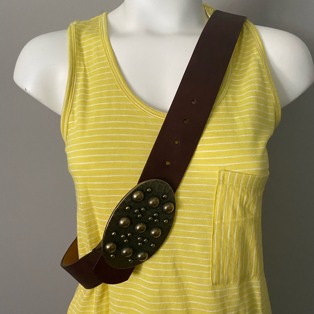 Nine West Woman's L Brown Statement Belt 1 3/4" Width 47" Length Pre-Owned - Picture 2 of 5